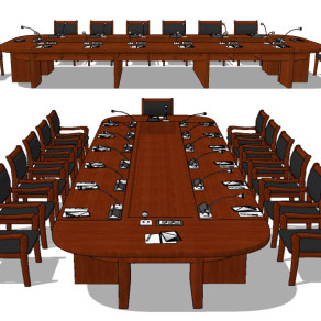 现代实木党政机关政府机构会议桌椅su草图模型下载