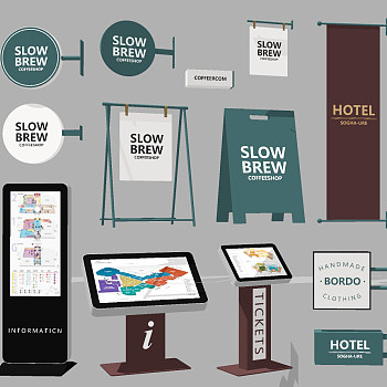 现代商场指示牌指引牌店招导视su草图模型下载