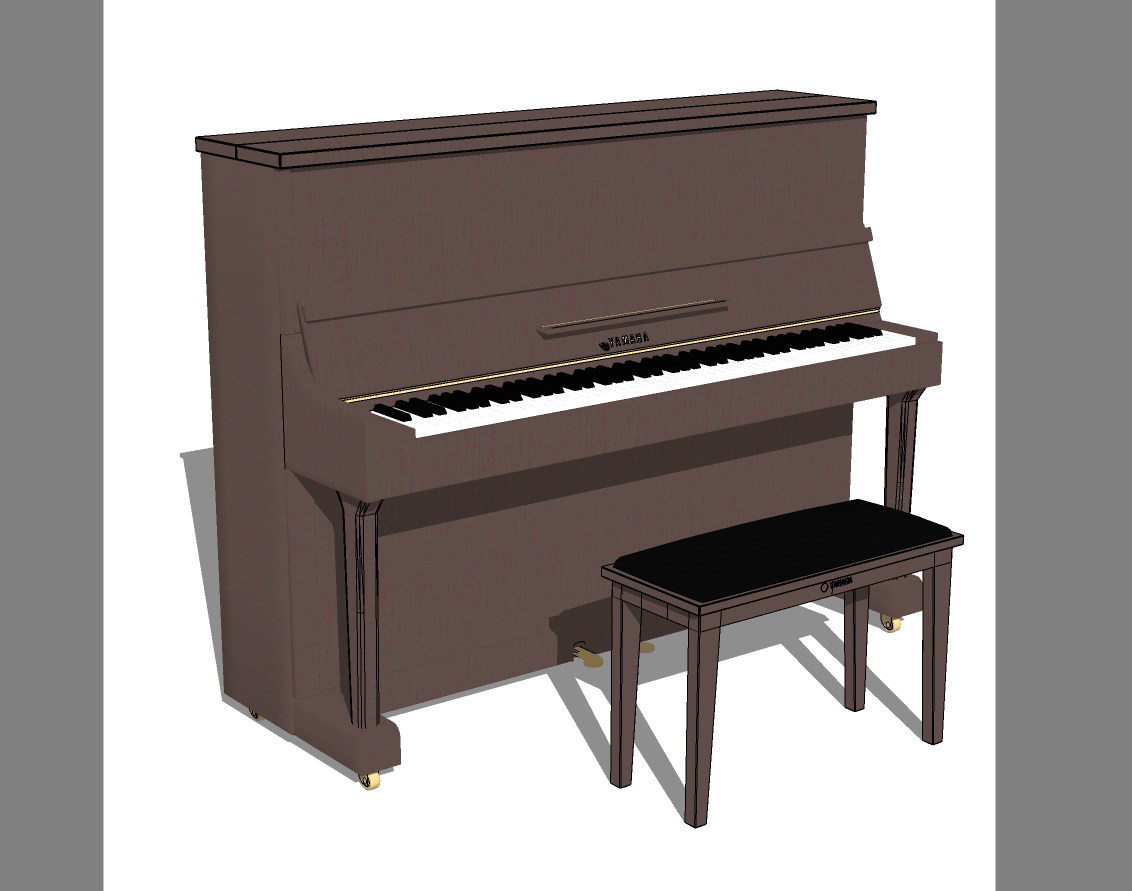 现代立式钢琴su草图模型下载