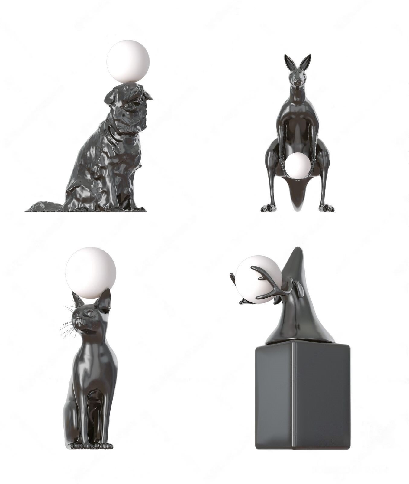 现代动物狗袋鼠猫雕塑异形落地灯su草图模型下载