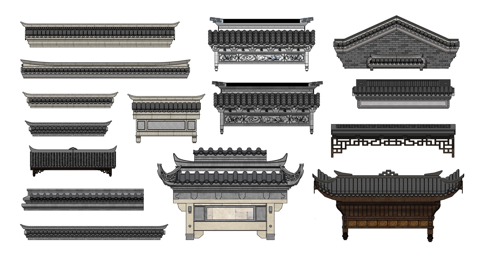 中式古建建筑屋檐su草图模型下载
