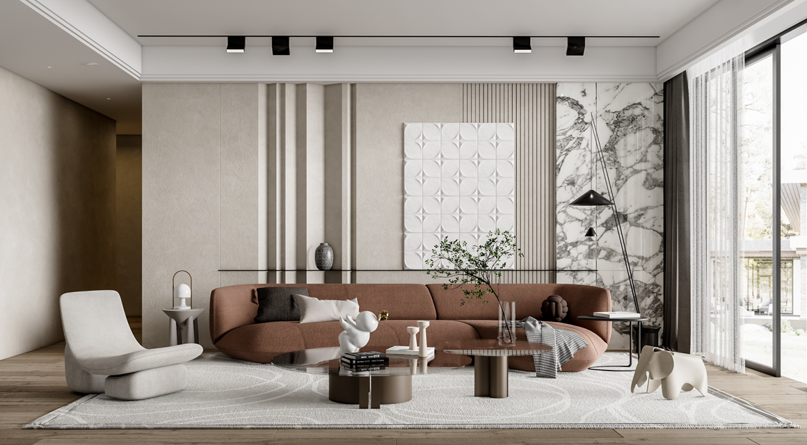 01现代客厅，异形沙发，单人沙发，茶几su草图模型下载