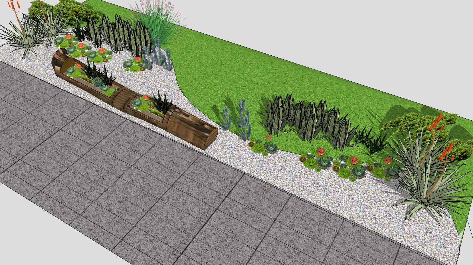 现代庭院景观su草图模型下载