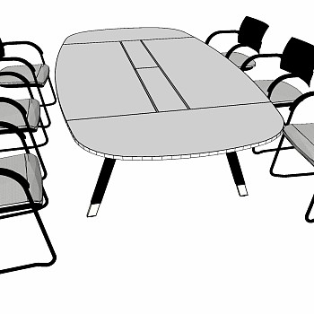 现代办公家具会议室会议桌椅子 (40)su草图模型下载