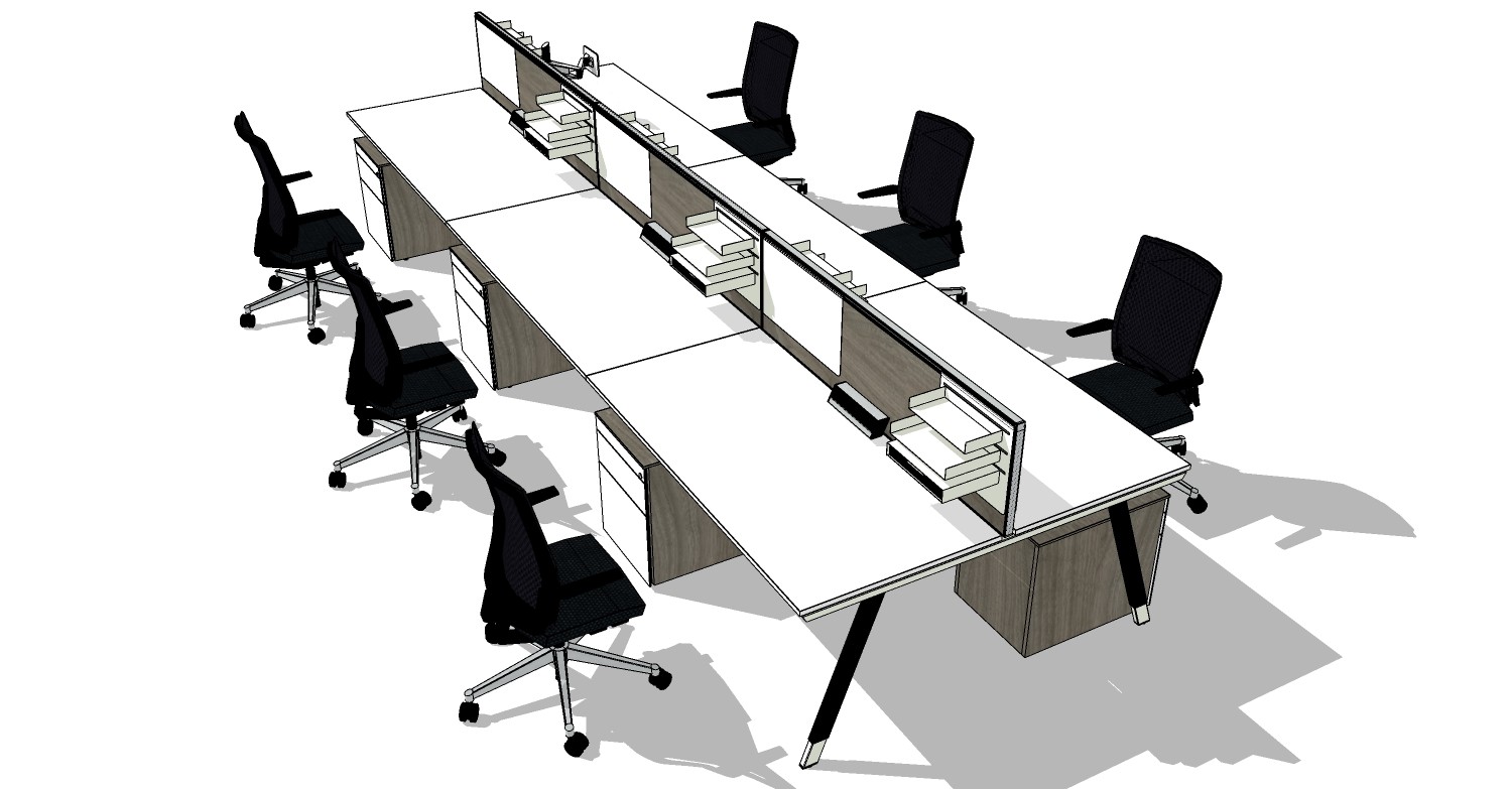 现代开敞办公室工位办公椅 (34)su草图模型下载