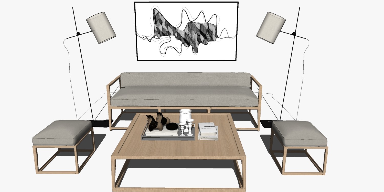 新中式实木家具沙发茶几组合 罗汉床 装饰挂画