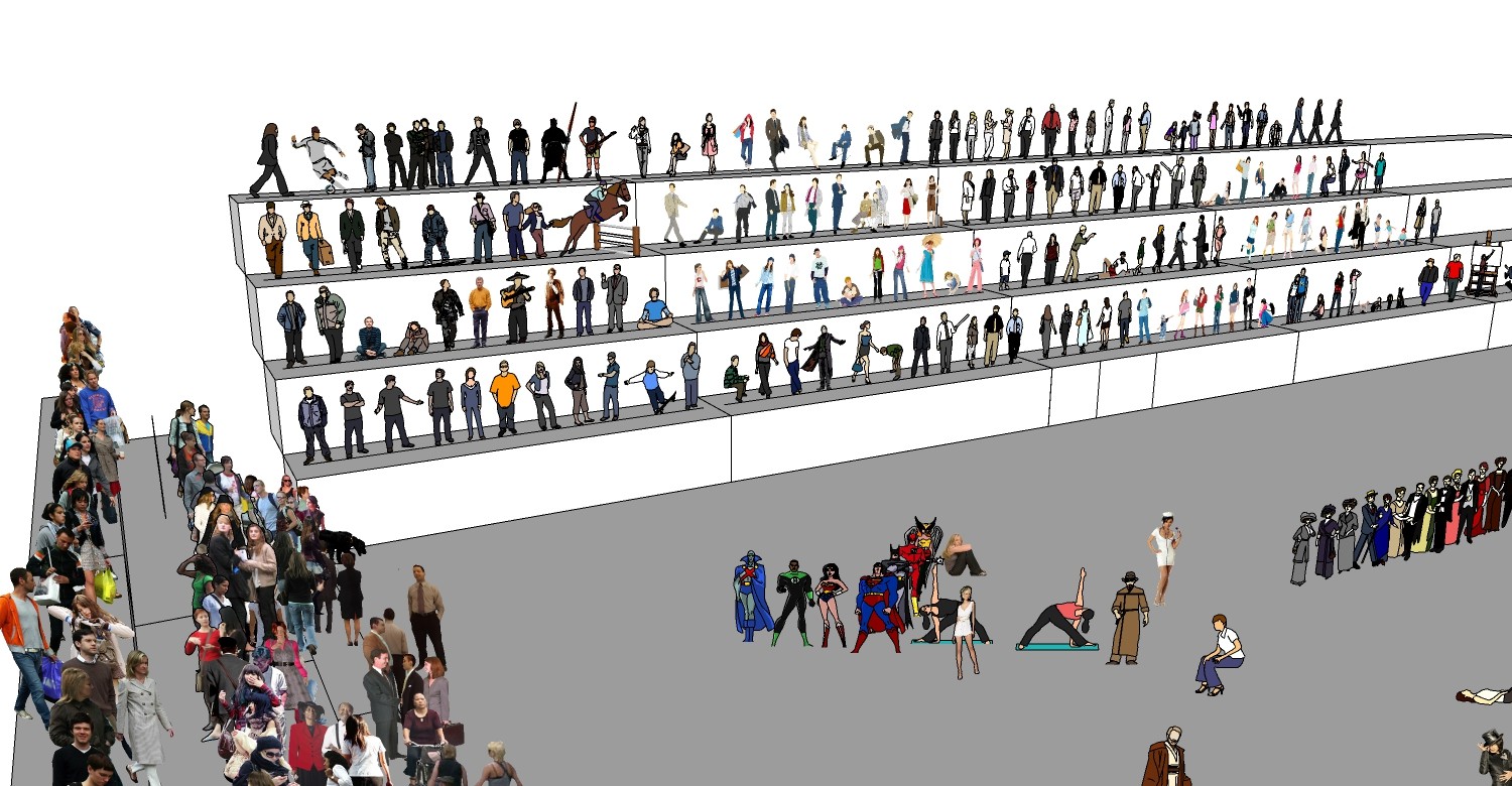各种人物人群黑白剪影人物草图2d人物模型下载 (10)su草图模型下载
