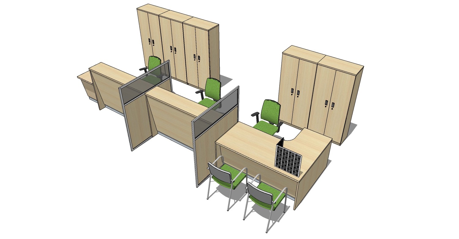 现代办公桌椅员工工位 (6)su草图模型下载