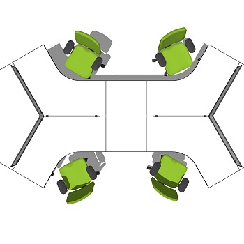 现代办公桌椅员工工位 (11)su草图模型下载