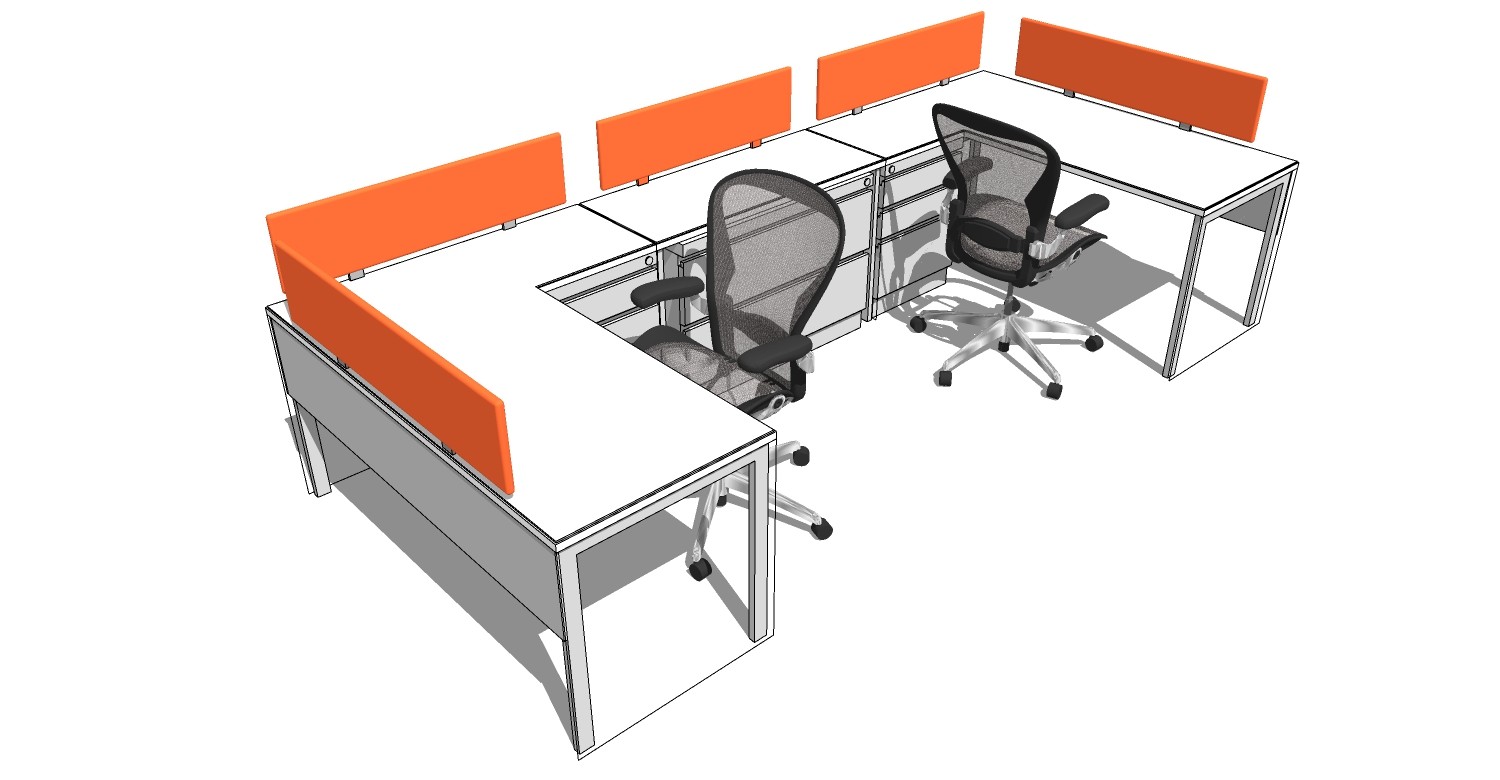 现代办公桌椅员工工位 (17)su草图模型下载