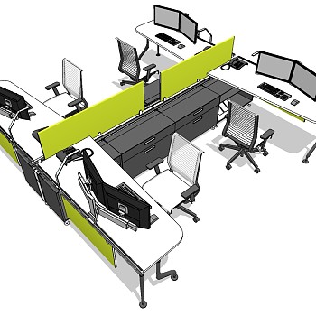现代办公桌椅员工工位 (27)su草图模型下载