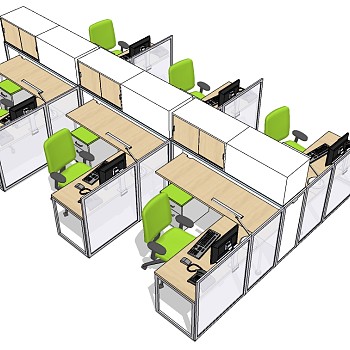 现代办公桌椅员工工位 (30)su草图模型下载