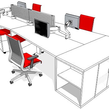 现代办公桌椅员工工位 (43)su草图模型下载