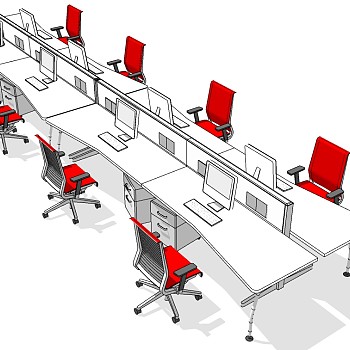 现代办公桌椅员工工位 (44)su草图模型下载