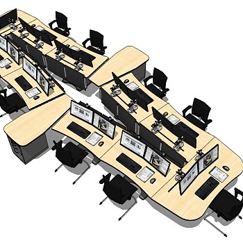 现代办公桌椅员工工位 (45)su草图模型下载