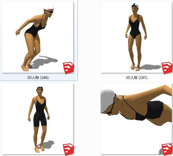 精细女性人物游泳运动员SketchUp草图3d人物模型下载su草图模型下载