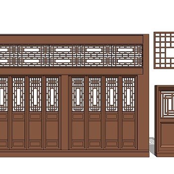 中式木花格屏风门扇SketchUpsu草图模型下载