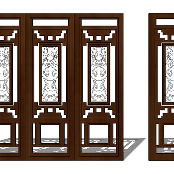 中式木花格屏风门扇SketchUpsu草图模型下载