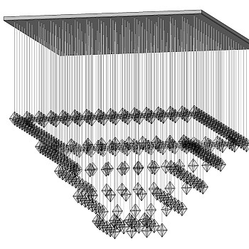 16现代方形水晶吊灯吸顶灯SketchUpsu草图模型下载