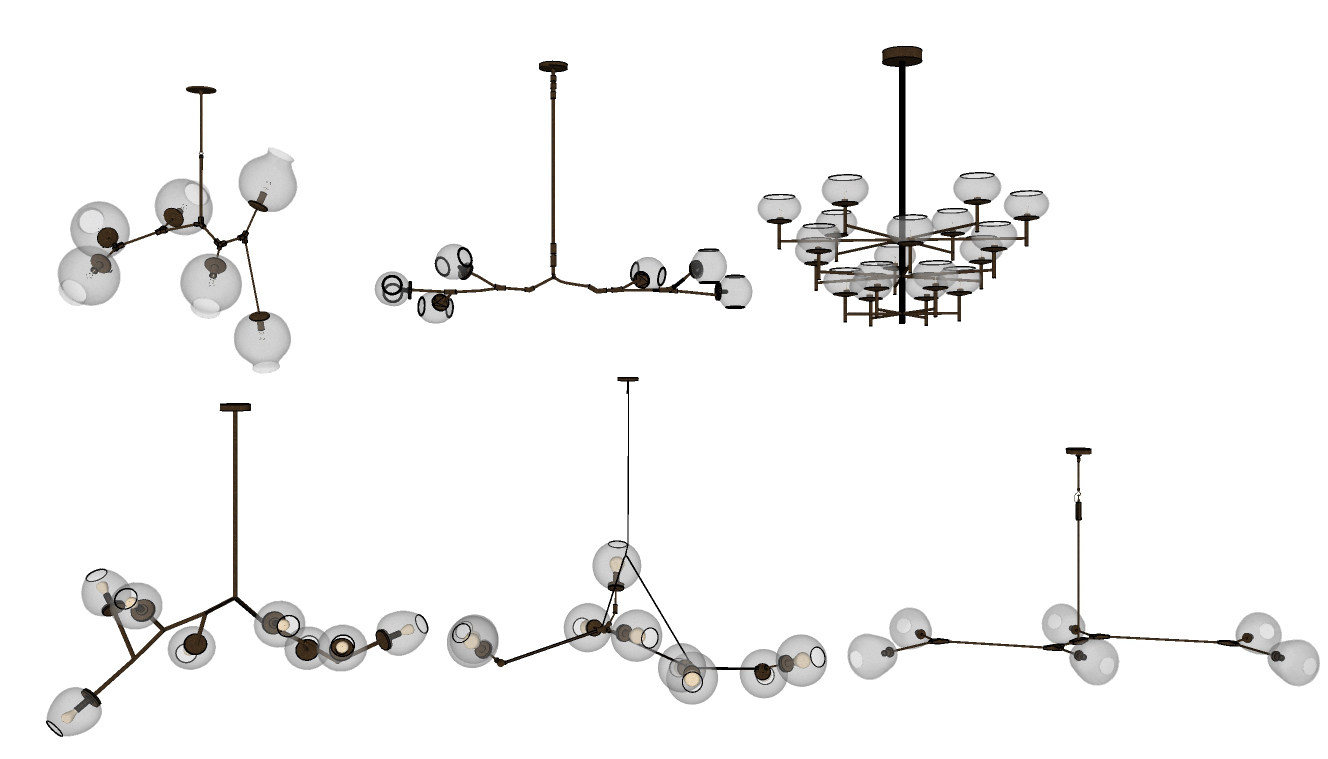 6现代北欧工业风玻璃球灯泡吊灯SketchUpsu草图模型下载