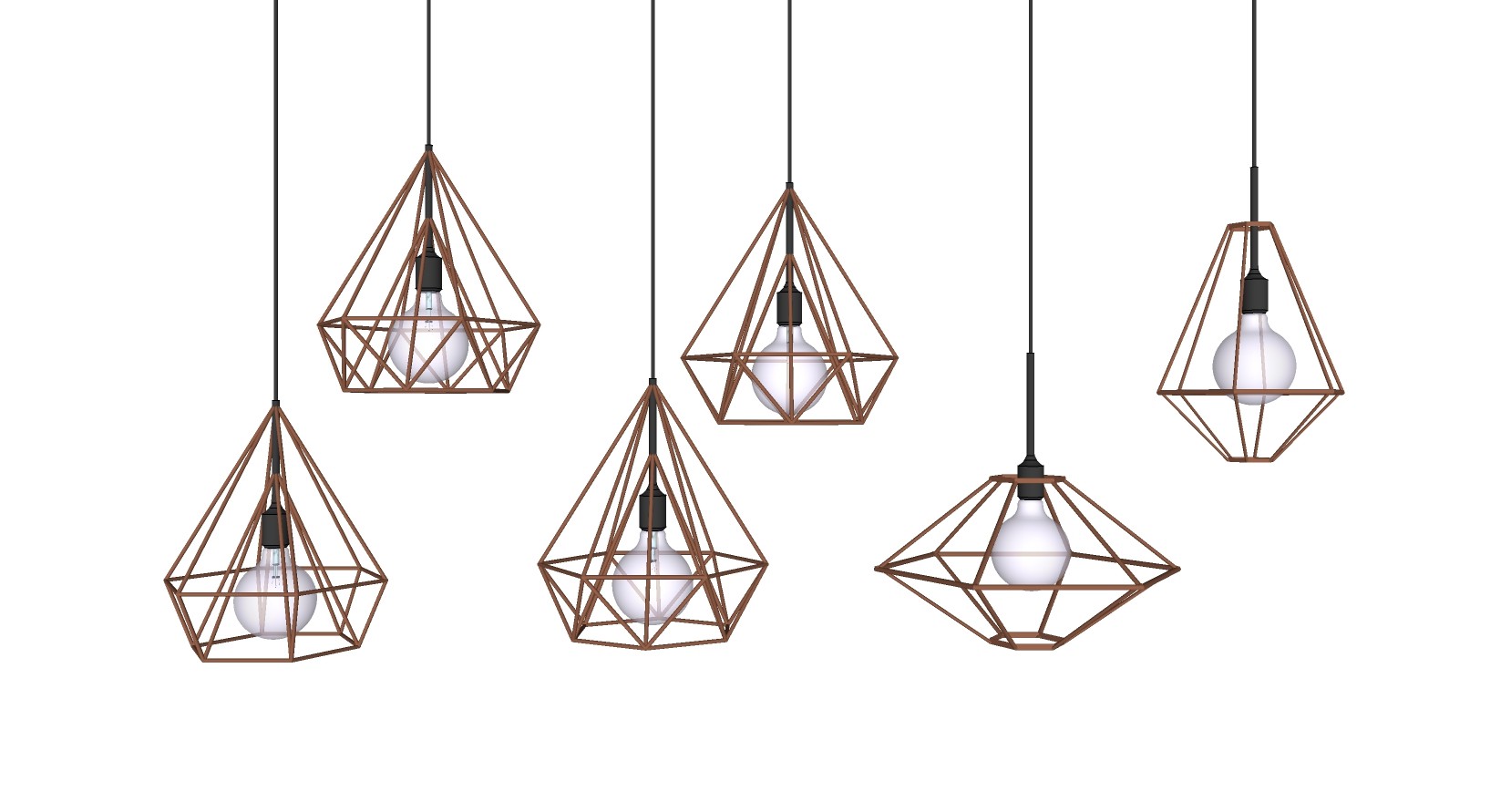 5现代工业风铁艺金属钻石形状吊灯灯泡组合SketchUpsu草图模型下载