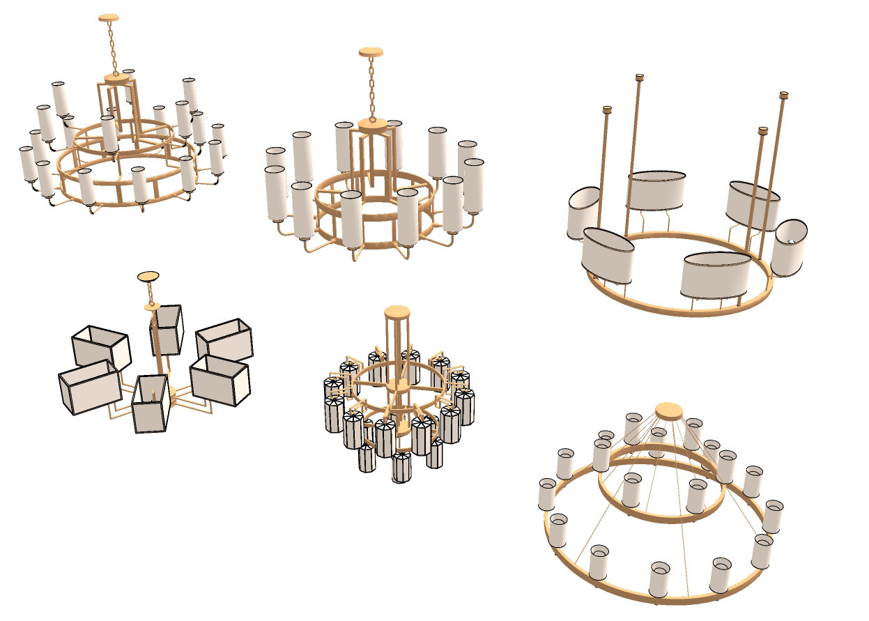 9现代新中式金属烛台吊灯组合SketchUpsu草图模型下载
