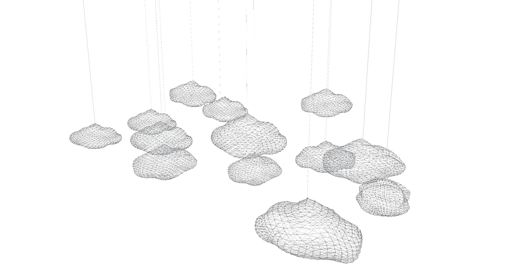 17现代新中式云朵棉花铁网金属吊灯SketchUpsu草图模型下载