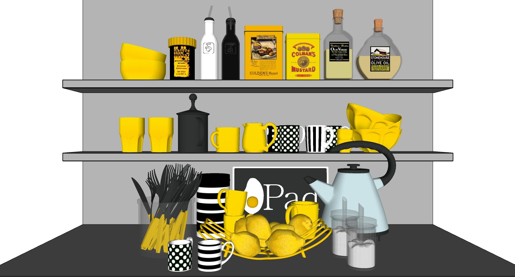 16厨房餐具调料组合柠檬水果框SketchUpsu草图模型下载