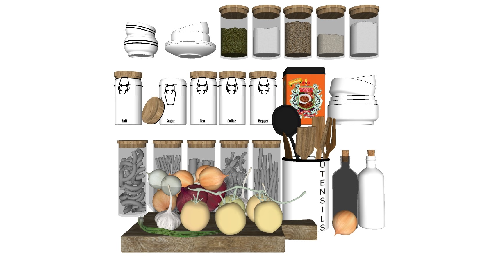15厨房餐具调料组合SketchUpsu草图模型下载