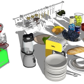 11面包机咖啡机水果厨房餐具组合SketchUpsu草图模型下载