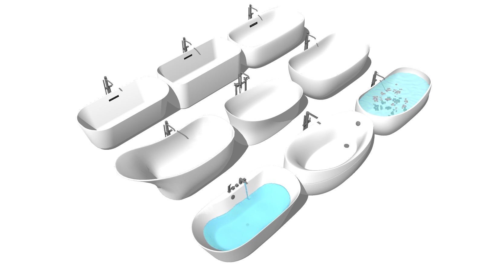 11现代简约方形异形开放外露独立式浴缸龙头水花瓣SketchUpsu草图模型下载