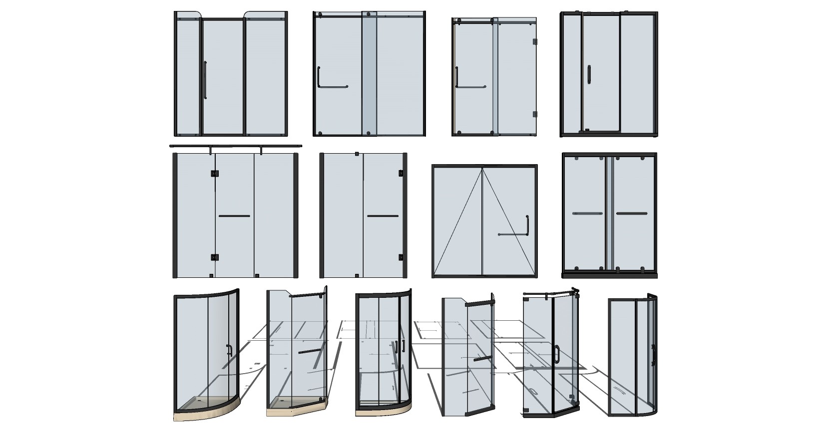 17现代沐浴房隔断构件SketchUpsu草图模型下载