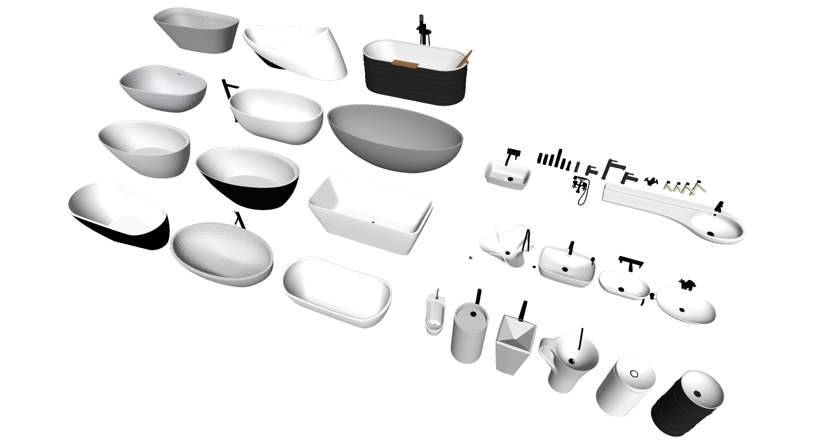 1现代独立异形浴缸柱式台盆洗手台小便斗龙头SketchUpsu草图模型下载