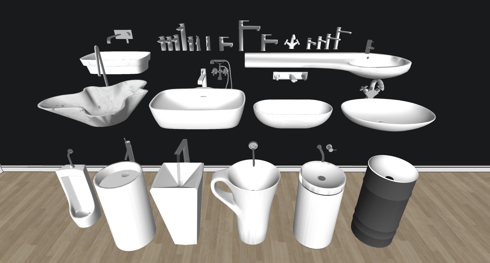 11北欧轻奢现代异形柱式台盆洗手台小便斗龙头SketchUpsu草图模型下载