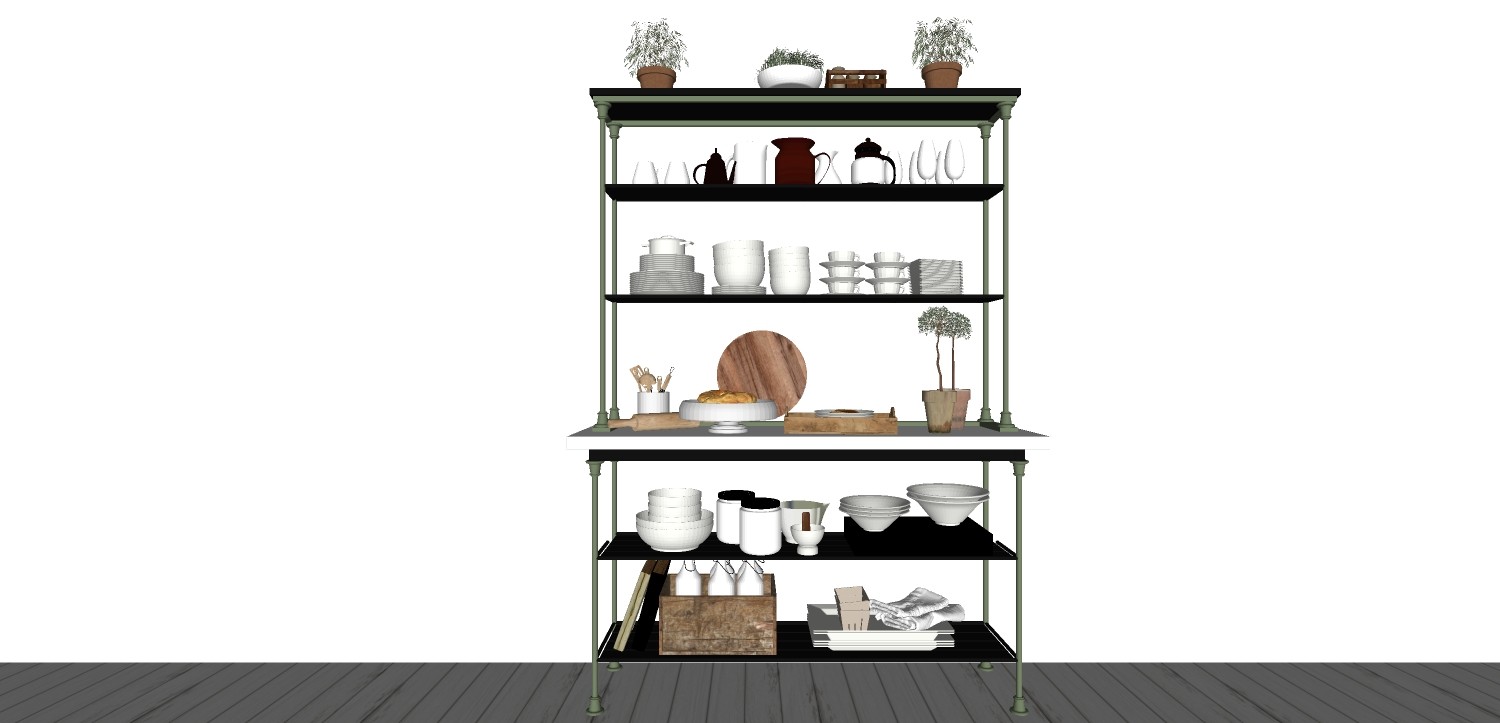 10现代厨房餐具架储物架盘子水壶su草图模型下载