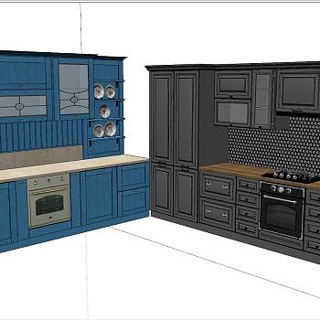 14简欧式美式田园地中海整体橱柜彩绘盘子su草图模型下载
