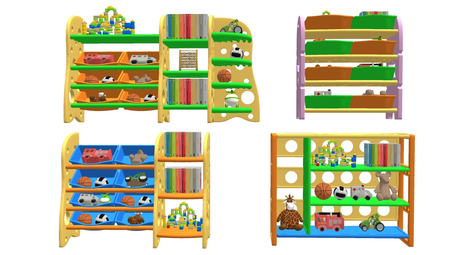 (17)现代儿童储物柜展柜儿童玩具收纳架柜su草图模型下载