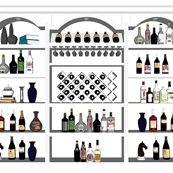 (64)现代简欧式法式酒柜su草图模型下载