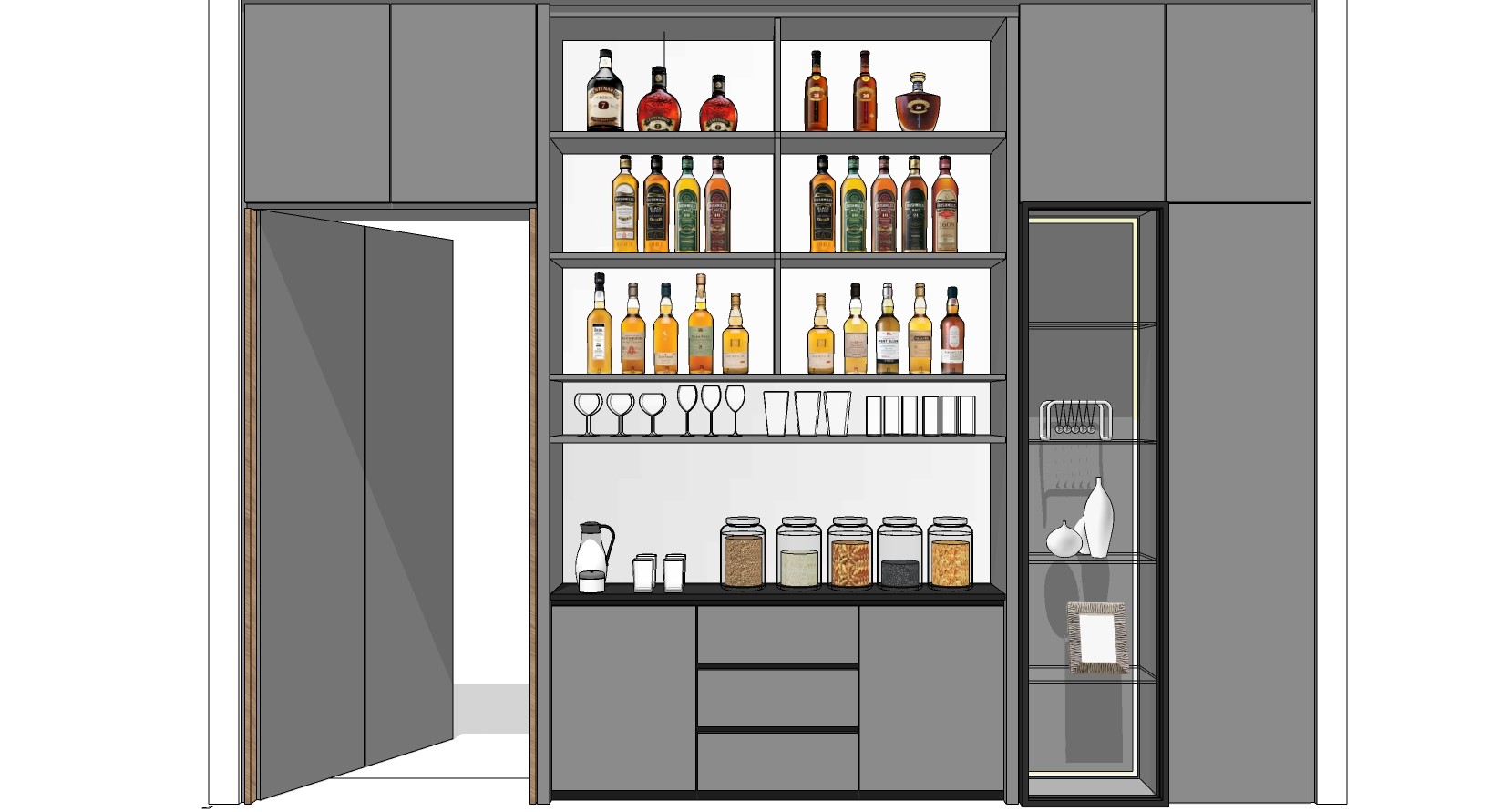 (35)现代酒柜储物柜酒杯红酒洋酒su草图模型下载