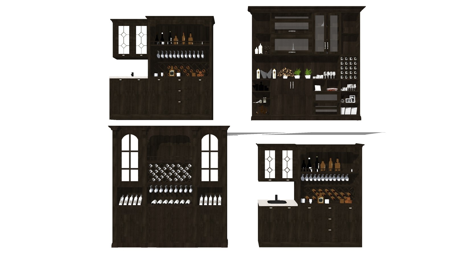 (10)美式欧式法式酒柜红酒柜酒瓶子su草图模型下载