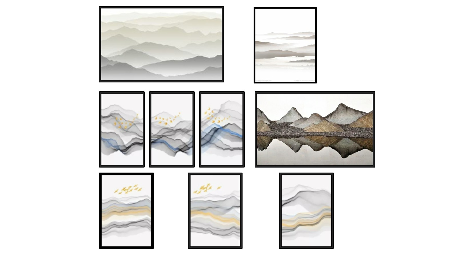 (2)新中式抽象水墨山水山脉装饰挂画su草图模型下载