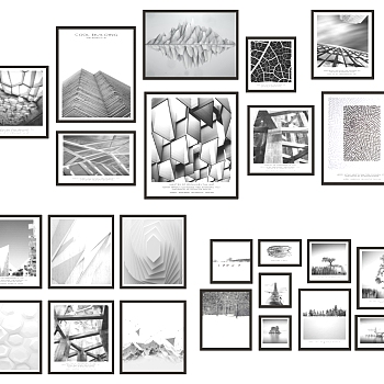 (6)现代黑白照片墙装饰挂画su草图模型下载
