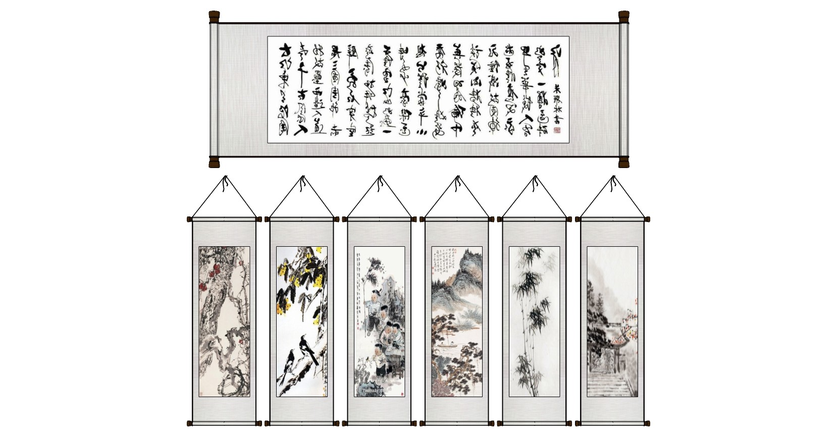 (16)中式山水画卷轴画挂画字画国画su草图模型下载