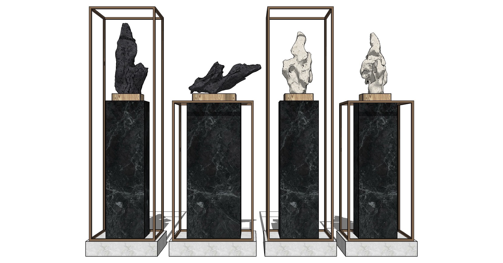 (20) 新中式太湖石石头雕塑摆台展台花架su草图模型下载