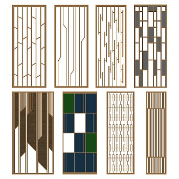 (11)新中式现代金属木花格屏风隔断su草图模型下载