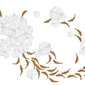 (12)荷花叶小鱼鱼群墙饰挂饰挂件su草图模型下载