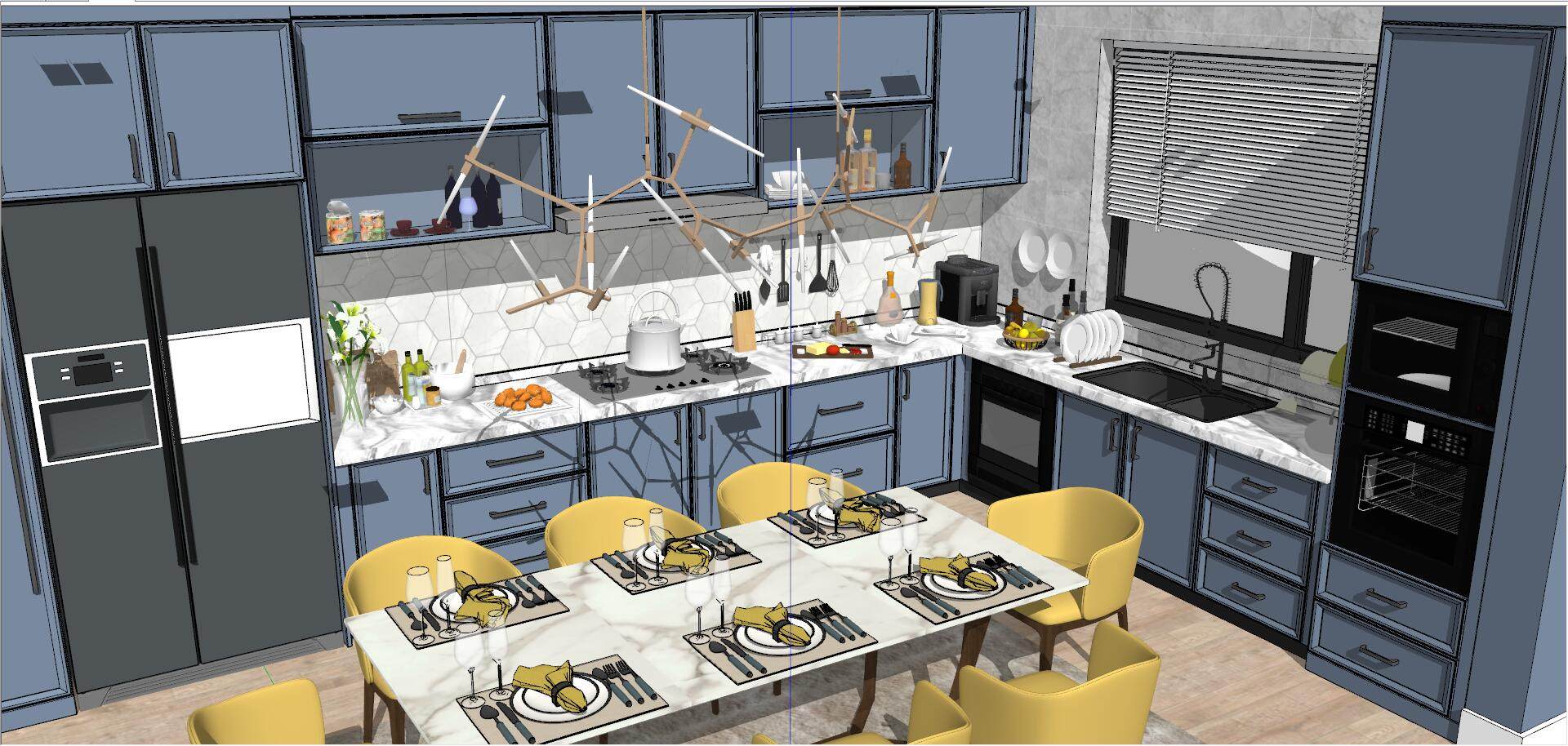 83现代北欧地中海开放式厨房su草图模型下载