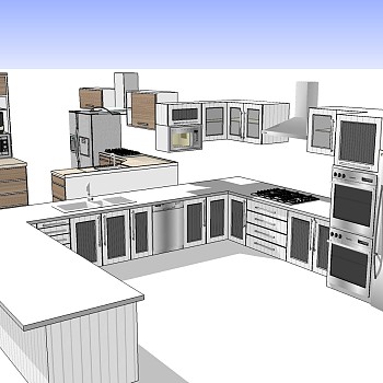69现代北欧厨房su草图模型下载