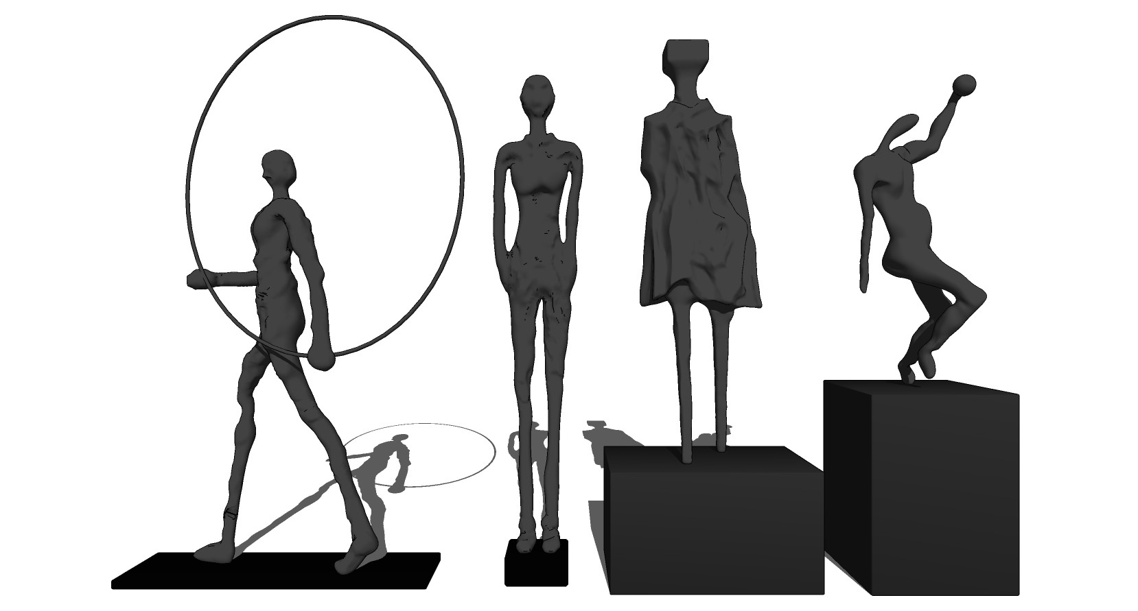 (36)现代金属小人抽象人物雕塑摆件饰品雕像su草图模型下载