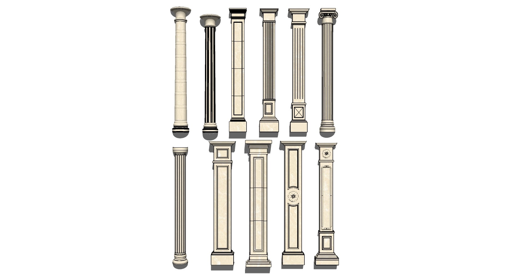 04欧式法式罗马柱柱头柱基 装饰柱子su草图模型下载
